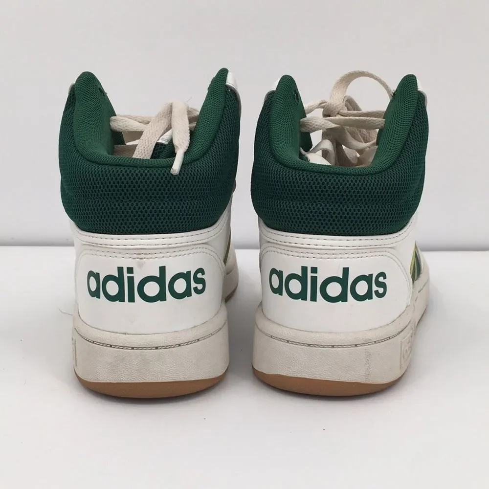 Adidas Hoops Mid Shoes High-Top Sneakers White Green Stripes kids 4 1/2